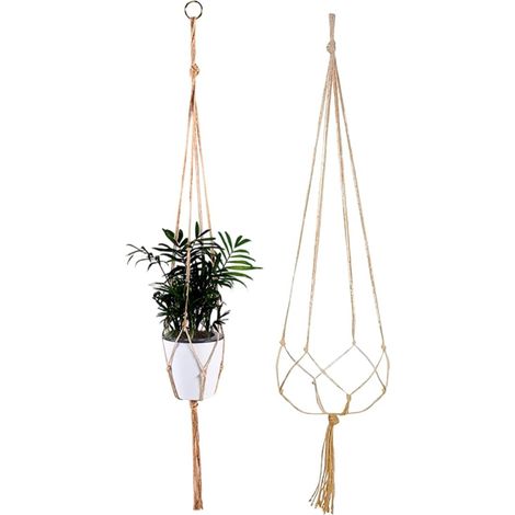 Macramé Plantes, 1 pièce, design épaissi, Style Boho, Panier Suspendu Intérieur/Extérieur, Suspension en Corde de Jute, Décoration Murale, Plafond, Balcon, Fleurs (105 cm) (Beige Naturel) (1/5)
