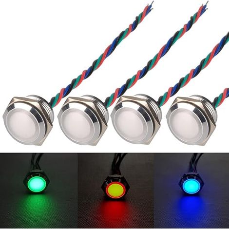 4 pièces 12V-24V RGB Triple Voyant LED en Métal 19mm Lampe de Signalisation Etanche avec Fil (1/5)