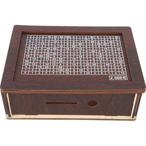 Caisse à monnaie en bois avec compteur créatif, tirelire en bois pour billets et pièces, coffre épargne artisanat soigné (1/5)