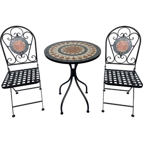 Set Tavolo con 2 Sedie da Balcone o Giardino in Ferro e Cemento Decorata (1/2)