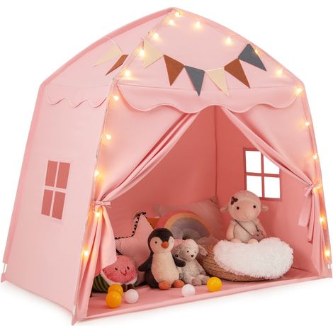 Tente de jeu enfant 157 x 98 x 148 cm grand espace intérieur design bohème en polyester rose