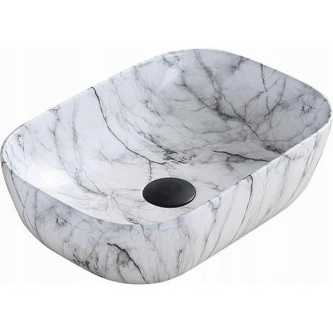 Vasque à poser rectangulaire Silla, lavabo salle de bain 45,5x32,5x13,5 cm, design moderne, installation facile, Marbre blanc