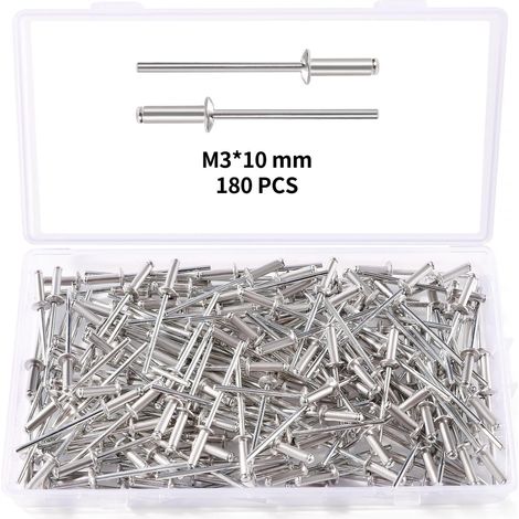 180 Pièces M3x10 mm Rivets Aveugles en Aluminium, Rivets à Bout Ouvert Rivets Pop, Rivets Aveugles à Tête Bombée en Aluminium, pour Métal Bois Plastique (1/5)