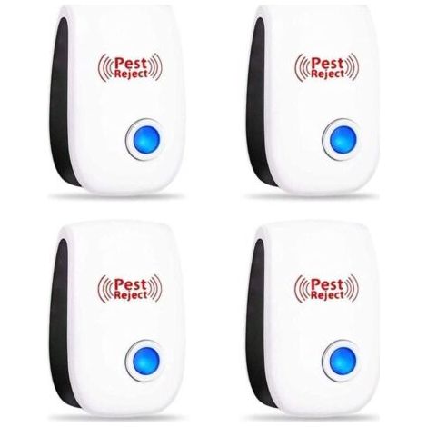 Dispositivo repellente a ultrasuoni per roditori, zanzare, mosche, topi, scarafaggi, formiche e ragni per uso interno, 100% innocuo (confezione da 4)