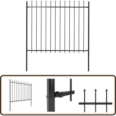 Clôture de jardin avec dessus en lance Acier 1,8 m Noir - Clôture De Jardin - Clôture Métallique - Clôture En Acier - Clôture Décorative - Clôture Avec Picots