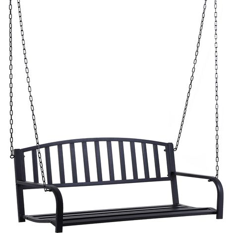 Dondolo Sospeso da Giardino con 2 Posti, Romantica Panchina in Metallo Nero per Esterni, 127 x 60 x 47cm