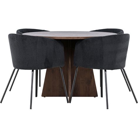 Bootcut ensemble pour salle à manger table Ø110cm et 4 chaises velours avec accoudoirs mocca. (1/5)
