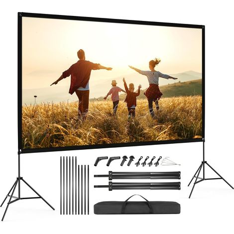 100 Écran Videoprojecteur, 4K HD 16: 9 Pliable Ecran de Projection sur Pied, Ecran Projecteur avec Sac Portatif pour Cinéma Maison Bureau Voyage (1/5)