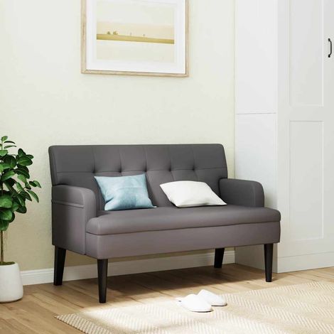 Banc avec dossier gris en similicuir, assise rembourrée, pieds en bois, 112 x 65,5 x 75 cm - PANGIVO (1/5)