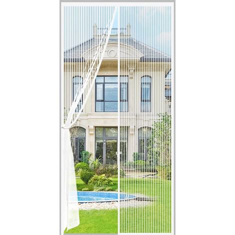 Moustiquaire magnétique — Compatible avec les cadres de porte de 32 × 80 pouces  dimensions de la moustiquaire : 90 × 210 cm. Dotée d'une fixation Velcro sur tout le pourtour  couleur : Blanc.