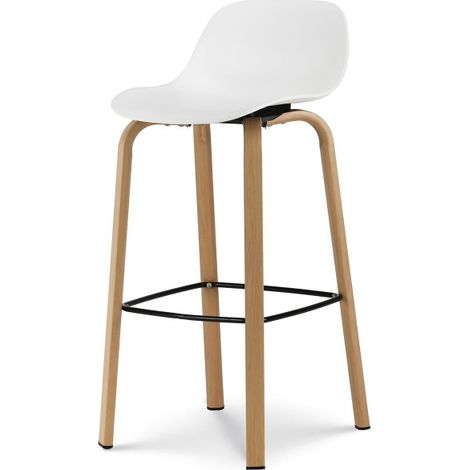 Weißer Barhocker im skandinavischen Stil mit Beinen aus Metall in Holzoptik - Höhe 66cm