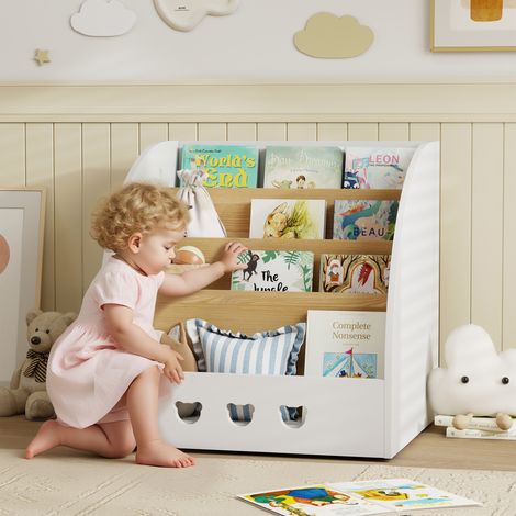 Étagère à jouets pour enfants, 4 niveaux, pour chambre d'enfant ou salle de jeux, 60 x 53 x 60 cm, blanc et naturel (1/5)