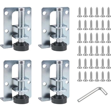 Patas niveladoras de 4 piezas, patas niveladoras de alta resistencia, niveladores de muebles, patas niveladoras ajustables de alta resistencia, con tornillos de zinc blanco y llave de siete ranuras. (1/5)