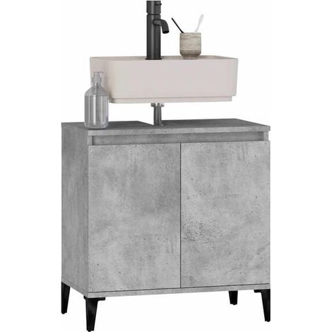 Meuble de Salle de Bain avec Lavabo Intégré 58x33x60 cm - Armoire Vasque en Bois d'Ingénierie et Céramique Grise, Design Moderne pour WC (1/5)