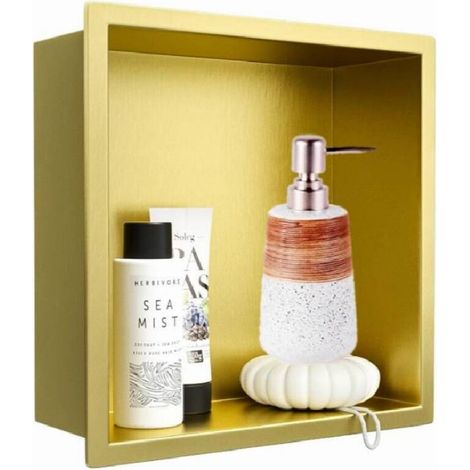 Niche de douche en acier inoxydable avec distributeur de gel douche 303212cm doré pas besoin de carrelage étagère de douche encastrée niche étagère de rangement de salle de bain (1/5)