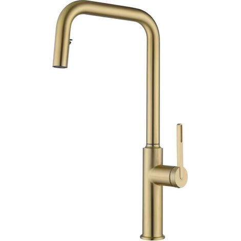 304 Stainless Steel Hot and Cold Concealed Pull-Out Faucet for Household Kitchen Sinks and Dishwashers - Brushed Gold Lotus Design