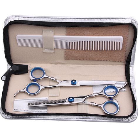 Ahlsen Professionelle Fellschere für Hunde, für Katzen, Tiere, runde Spitze (gerade Effilierschere, gebogener Kamm), Friseursalon und Heimwerken (8 Stück, Silber) (1/2)