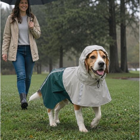 Impermeable para perro transpirable y ajustable, verde, apertura para correa de 11 cm (1/5)