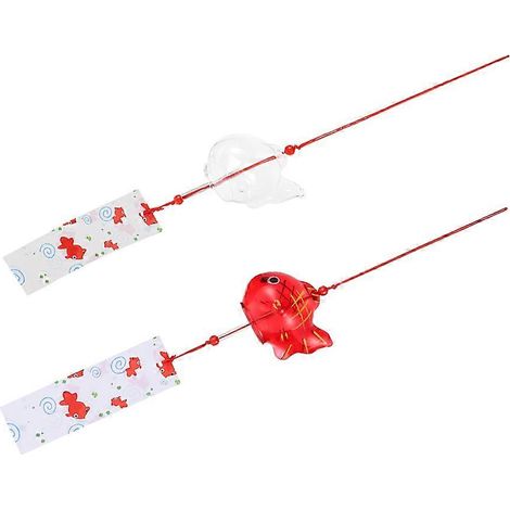 Lot de 2 carillons éoliens en verre, style japonais, en forme de poisson rouge. (1/5)