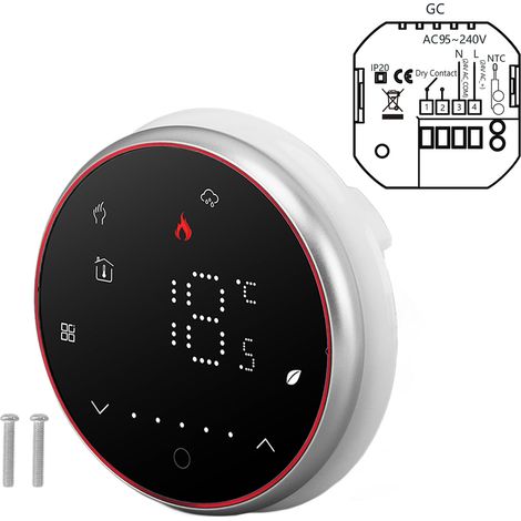 Ortviai Thermostat Intelligent Sans Fil pour Chauffage au Gaz – Modèle BHT-6001GC, Programmable, Noir, Base Ronde (1/5)