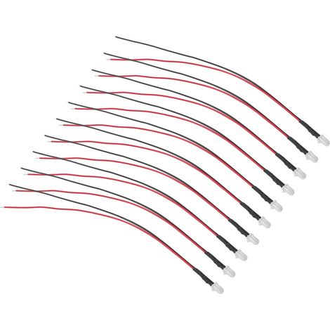 Diodes Lumineuses, Diodes Lumineuses Bricolage Pré-câblées 5-12V 5mm Largement Applicables pour l'ingénierie électronique Angle de Lumière de 120 Degrés (Lumière blanche) (1/5)