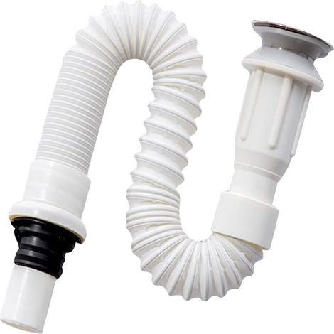 Siphon de lavabo flexible avec évacuation intégrée, raccord G1 1/4”, avec ressort métallique