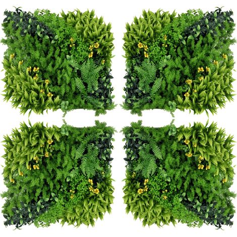 Outsunny 12 Stück künstliches Pflanzenwand Hecke 50x50 cm UV-Schutz Sichtschutz Mehrblättriges Design Heckenpflanze für Garten Outdoor Dekor