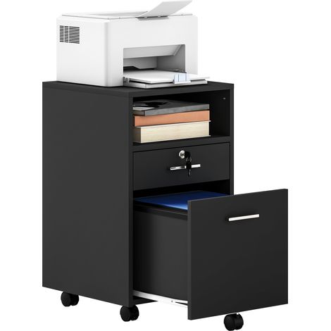 Vinsetto Mobile File Cabinet Lockable Documents Storage w/ 5 Wheels Black (1/5)