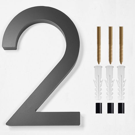 Modern brushed metal door number plaque - 5 inches, 125 mm high, black (No. 2) (1/5)