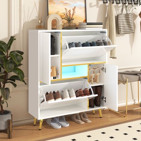 Mueble zapatero con LED 16 colores y puertas brillo OKMYHOME (1/5)