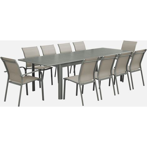 Mesa de jardín extensible de aluminio con 10 sillas (1/5)