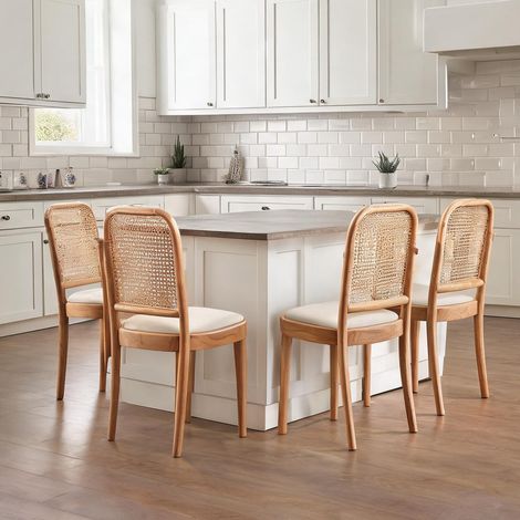 6 chaises en bois massif cannage lin coloris bois 52 x 45 x 84 cm (1/5)