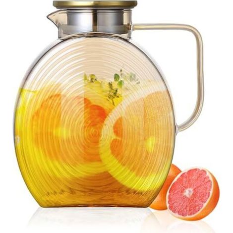 Carafe à eau en verre borosilicate de 2,5 litres avec couvercle, carafe en verre avec infuseur à fruits, pichet pour eau chaude/froide, thé glacé, carafe à eau de 2,2 litres, pichet pour thé glacé mai (1/5)