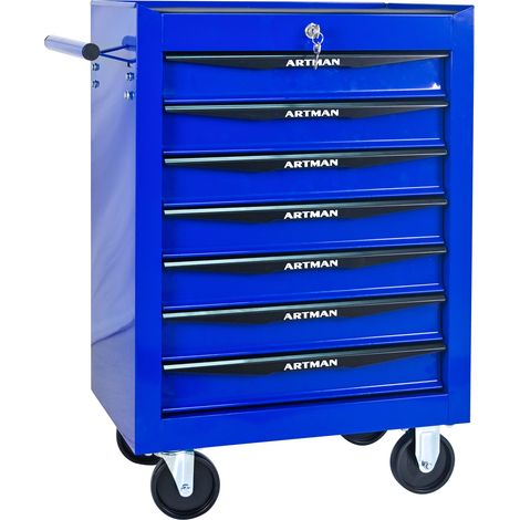 Armoire à outils mobile en acier avec 7 tiroirs et roulettes, noir et bleu (1/5)