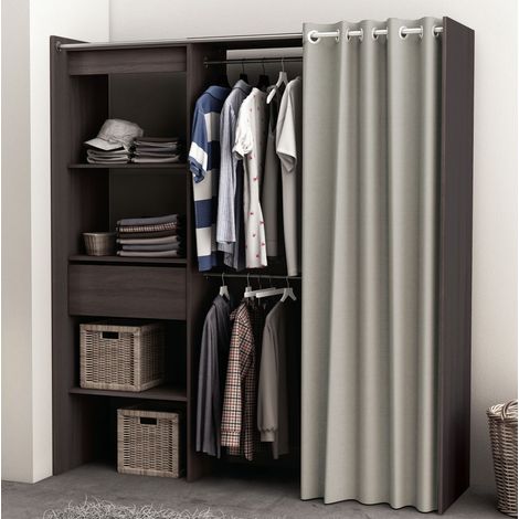 Dressing ouvert avec rideau, extensible noir - DR120