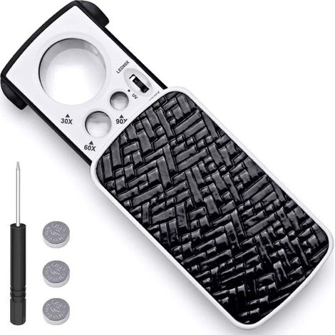 Loupe de poche pour bijoux avec éclairage LED, grossissement 30x, 60x, 90x, idéale pour les pierres précieuses, timbres, pièces de monnaie, montres, objets de loisirs, antiquités et photos. (1/4)