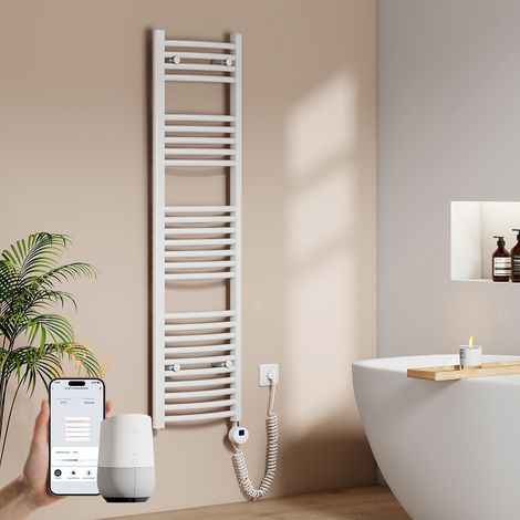 EMKE Elektrischer Handtuchheizkörper 140 x 40 cm 500 W Weiß Badheizkörper WLAN-Steuerung, Alexa & Google Home, 7-Tage-Programm