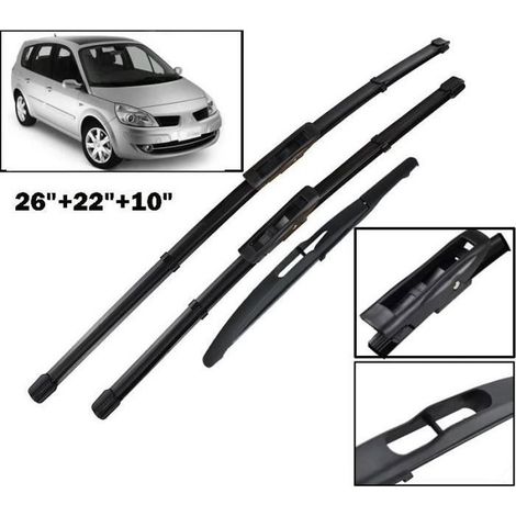 Lot de 3 Balais d'essuie-glace avant + arrière pour Renault Scénic 2 - Grand Scénic 2 2005 2006 2007 2008 2009 (1/4)
