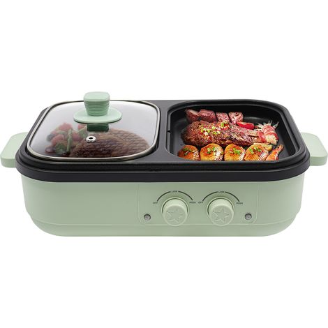 Hot Pot avec Grill 2-en-1 Pot électrique Grill anti-adhésif Double contrôle de température, chauffage rapide, idéal pour griller le steak, les légumes, les coquillages et les pâtes (1/5)