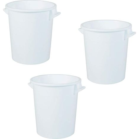 BRB 3 x poubelles en plastique de 75 litres - Qualité alimentaire - blanc (sans couvercle)