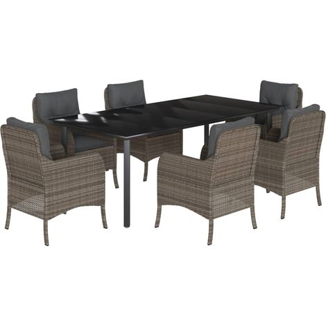 Maison Exclusive - 7-tlg. Garten-Essgruppe mit Kissen Grau Poly R