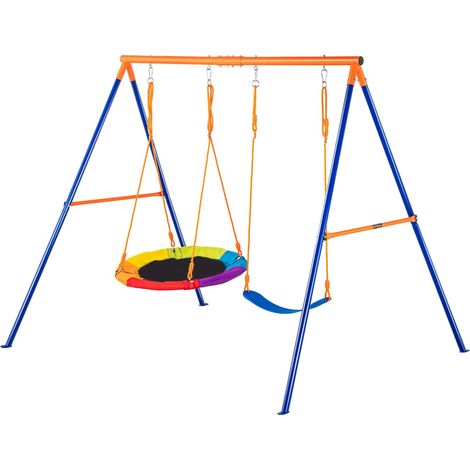 Balancelle Acier 440lbs avec Siège Plat et Siège Ceinture, Portique Stable pour Enfants, Corde Réglable, Jeu Extérieur (1/5)