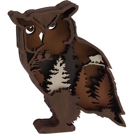 Lampe en bois sculpté 3D, décoration d'intérieur, ornement animal sculpté en bois 3D avec LED, hibou