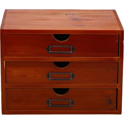 Armoire d'apothicaire empilable à 3 tiroirs, organiseur de bureau, style vintage, boîte de rangement en bois pour fiches de bibliothèque, papeterie, fil à broder, couture et loisirs créatifs (1/5)