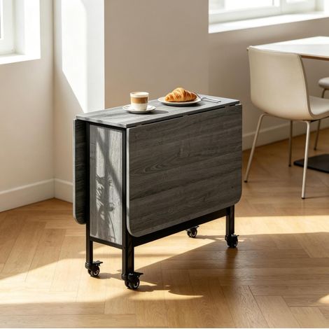 Table de salle à manger extensible 130x80x74 cm en bois gris, gain de place pour cuisine FloraGrace (1/5)