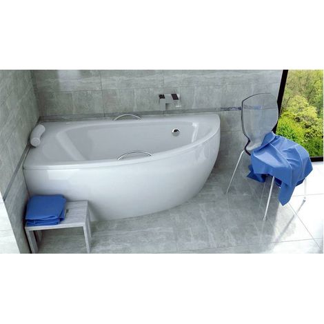 Azura Home Design – Baignoire d'angle MARINA angle gauche 150x70cm – Acrylique renforcé – Tablier arrondi inclus – Contenance 140L – Pieds réglables