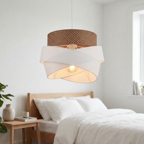 Hängelampe Metall Stoff E27 B: 38 cm H: max. 130 cm in Weiß Creme Gold rund Modern Hängeleuchte