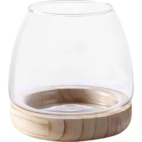 Glasfischglas mit abnehmbarem Holzsockel, Blumenvase, Tisch-Aquarium, Dekoration für Zuhause (1/5)