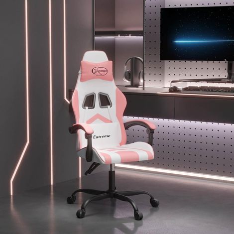 vidaXL Silla gaming cuero sintético blanco y rosa (1/5)