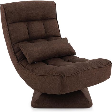 COSTWAY Poltrona da Terra Pieghevole, Poltrone da Divano Regolabile a 4 Posizioni, Sedia Imbottita con Base Girevole, per Studio, Soggiorno, Camera da Letto (marrone) (1/5)
